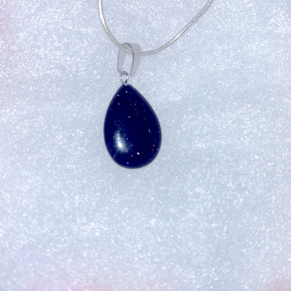Boho hippie Blue Goldstone Sterling Silver 16” Neckla…
